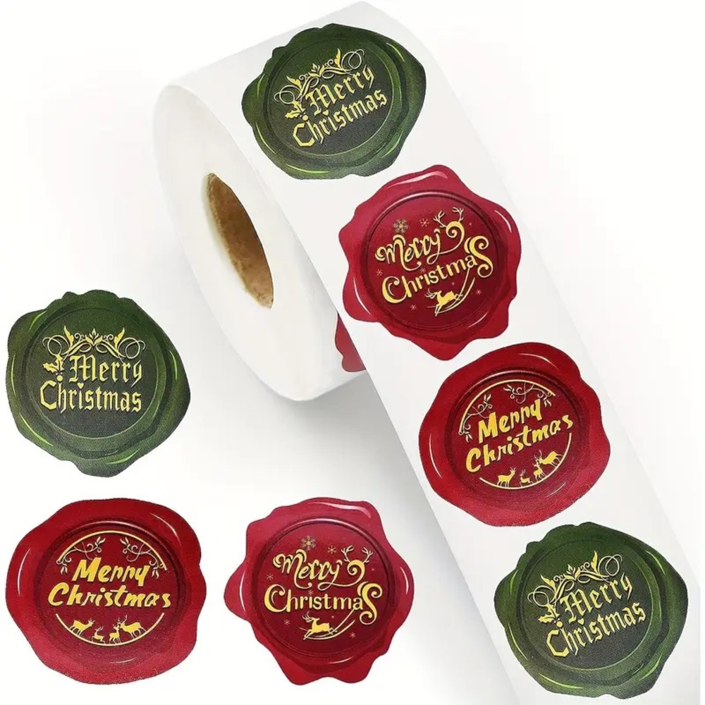 500 Piece 1” Merry Christmas Wax Seal Sticker Roll